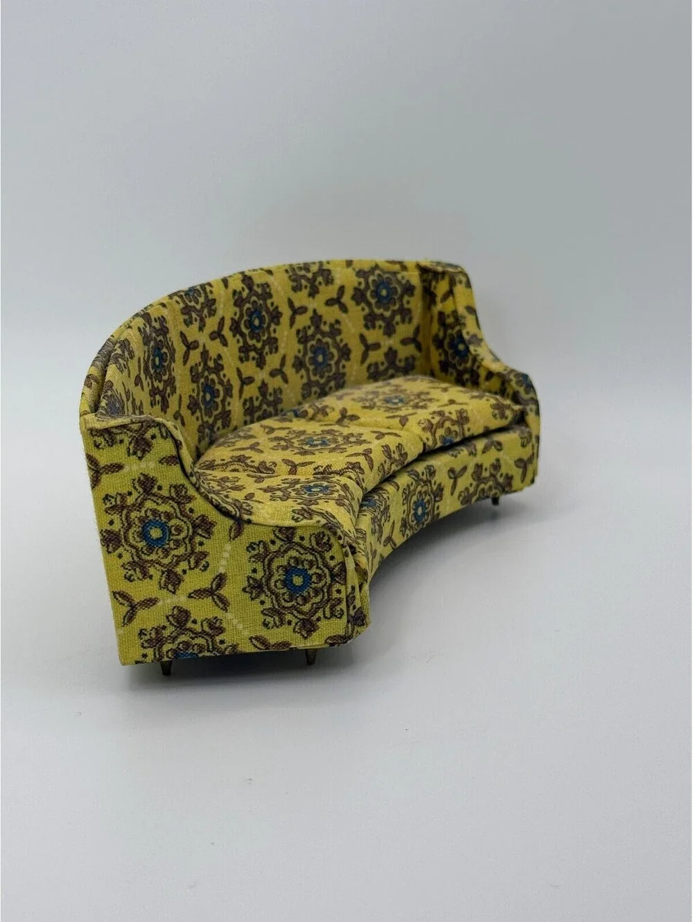 1:12 Vintage Ideal Petite Princess Dollhouse Curved Sofa Yellow Floral 1960s